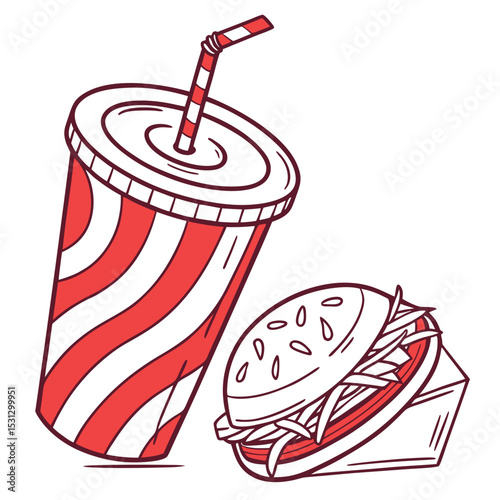 Vector Illustration of Refreshing Soda and Tasty Burger A Classic Fast Food Combo