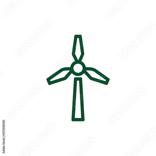 Wind turbine in minimal line style green eco icon on transparent background