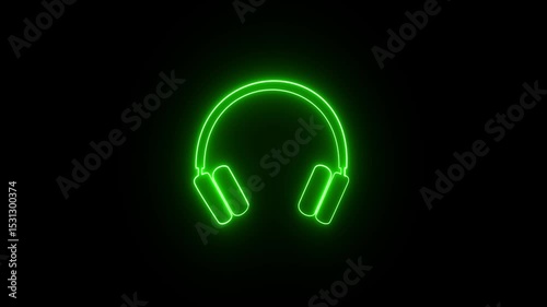Glowing neon line Headphones icon isolated on black background. Earphones sign. 4K Video