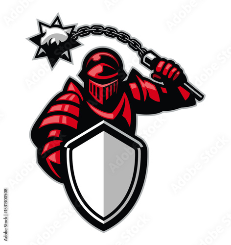 Knightly Emblem: A powerful graphic of a knight in full armor, holding a mace and shield, symbolizes strength, protection, and the valor of medieval times.