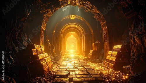 Hidden Pathway Leading to Treasure Chamber with Glowing Gold Dust