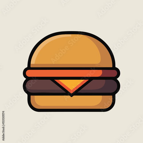 Colorful vector illustration of a classic cheeseburger with solid colors, including bun, cheese, patty, lettuce, and tomato. Perfect for National Cheeseburger Day promotions and social media.