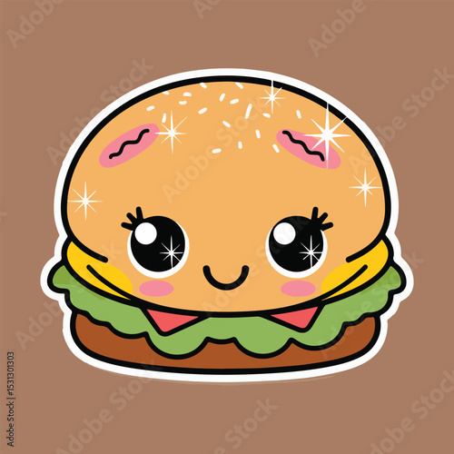 Colorful vector illustration of a classic cheeseburger with solid colors, including bun, cheese, patty, lettuce, and tomato. Perfect for National Cheeseburger Day promotions and social media.