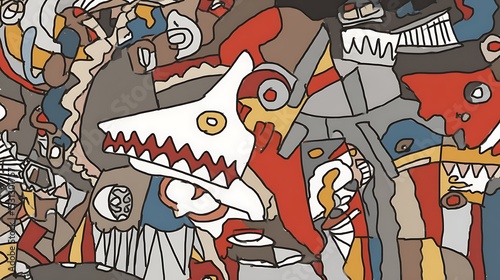 Fragmented figures in abstract composition study