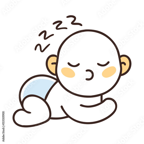 Vector icons Set of  Adorable Baby Illustration Sleeping Soundly on Stomach. Vector Illustrations