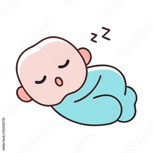 Vector icons Set of  Adorable Cartoon Baby Sleeping Peacefully with Gentle Blue Swaddling. Vector Illustrations