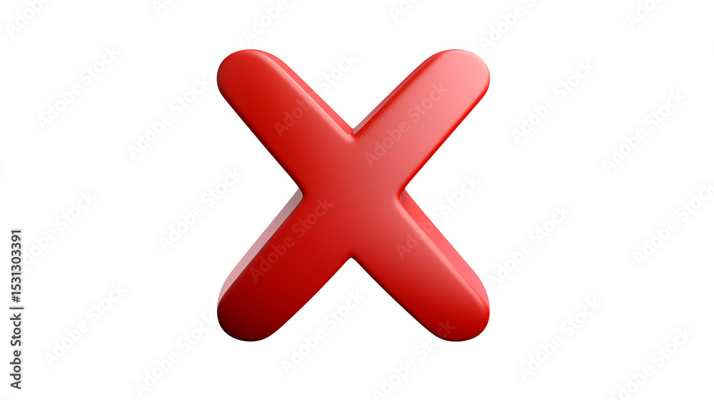 Obraz premium A glossy red x shape centered against a plain black background with soft shadows visible around the edges