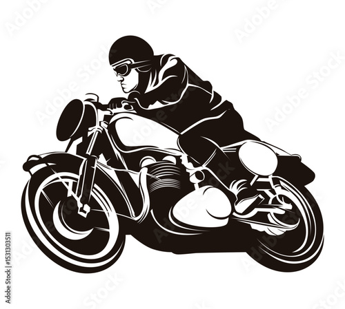 Vintage Rider's Thrill: A graphic illustration of a rider skillfully navigating a classic motorcycle. Capturing the spirit of freedom, adventure, and the open road.