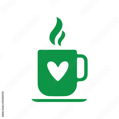 Hot Beverage Icon with Heart – Green Tea or Coffee Cup Vector