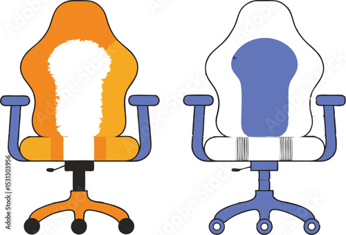 Two colorful office chairs illustration with orange and blue design elements and modern style