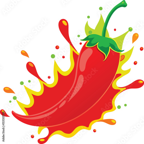 Vibrant red chili pepper with liquid splash illustrating flavor and culinary theme