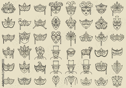A Diverse Collection of Intricate Venetian Masquerade Masks Depicting Anonymity Mystery and Celebration for Carnival or Themed Event Occasions