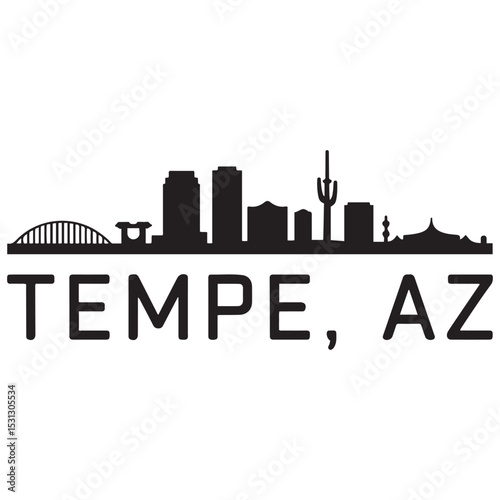 Tempe, AZ skyline horizontal banner. Tempe, AZ city. Vector template for your design. Vector black silhouette. with white background