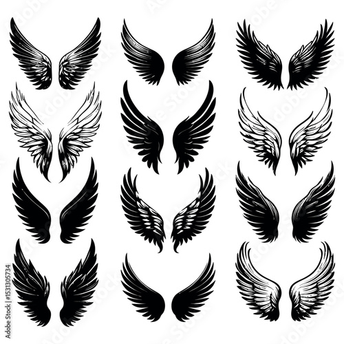 Angel Wings Vector Set Feathered Wing Silhouettes 