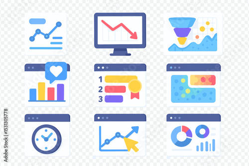 Colorful business analytics icons set for data visualization