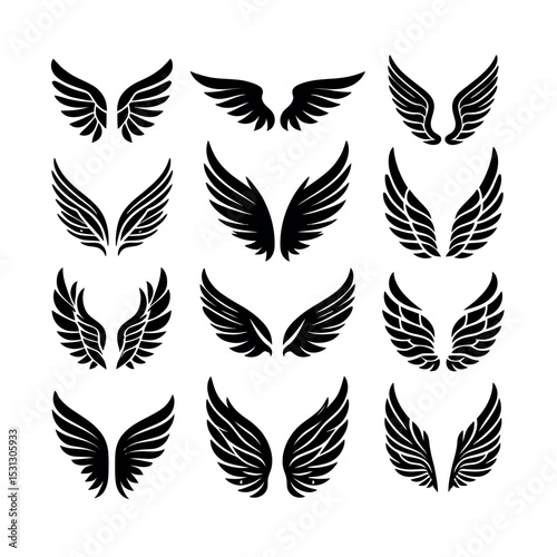 Angel Wings Vector Set Feathered Wing Silhouettes 