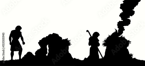 Vector drawing. Man Offers a Sacrifice to God