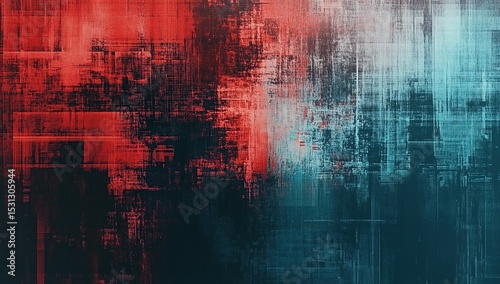 Abstract glitch background with a red and cyan color scheme.