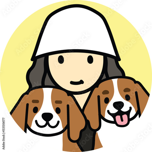 icon people pet-friendly, cavalier king charles spaniel, puppy owner, woman with 2 dogs