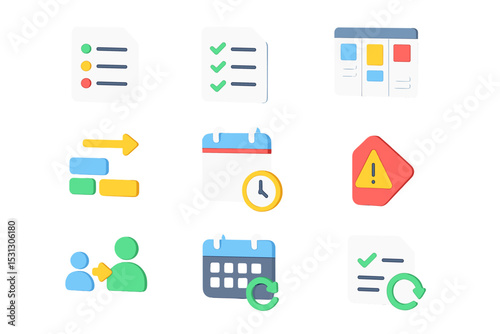 Colorful task management icons with calendar and checklists