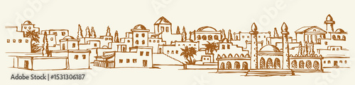 Vector drawing. Old arabic city