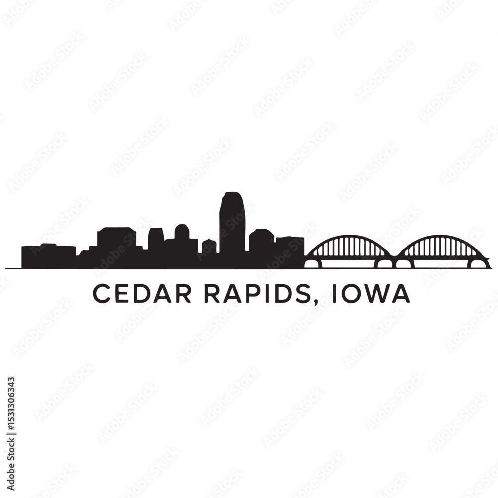 Obraz premium Cedar Rapids skyline horizontal banner. Cedar Rapids, Iowa. Vector template for your design. Vector black silhouette. with white background