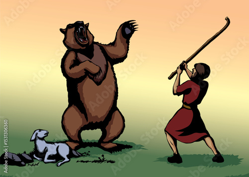 Vector drawing. An angry bear stands and growls