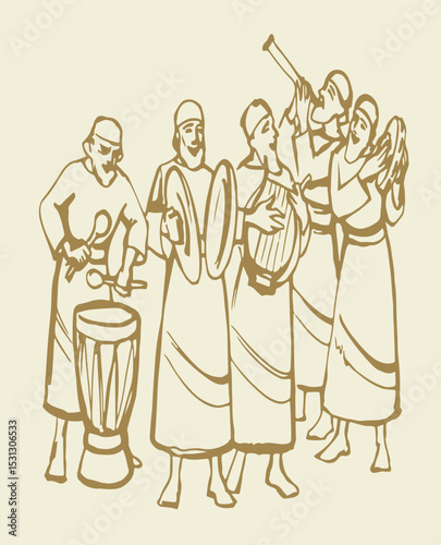 Vector drawing. People play music