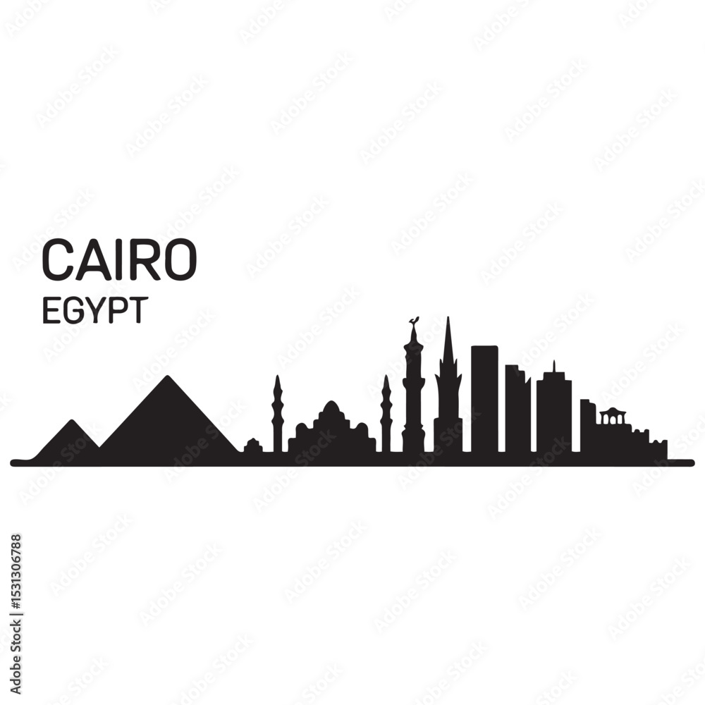 Fototapeta premium Cairo skyline horizontal banner. Cairo, Egypt. Vector template for your design. Vector black silhouette. with white background