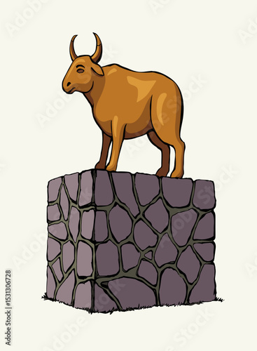 Vector drawing. Big golden idol