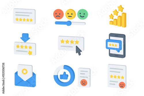 Feedback icons: ratings, reviews, and user engagement