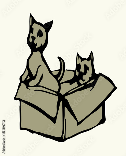 Vector Drawing. Cats in the box