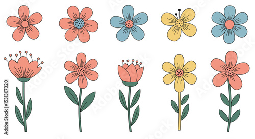 Seamless floral pattern with pink flowers and green leaves, a beautiful vector illustration for spring and summer design