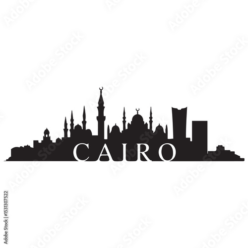 Cairo skyline horizontal banner. Cairo, Egypt. Vector template for your design. Vector black silhouette. with white background