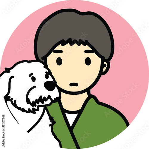 icon dog with owner, white puppy and man avatar