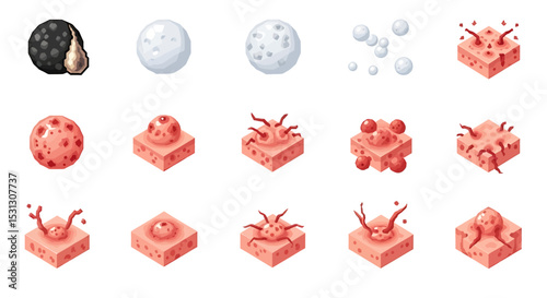 Vector icons Set of  Artistic Illustration of Skin Conditions and Cellular Development Stages. Vector Illustrations