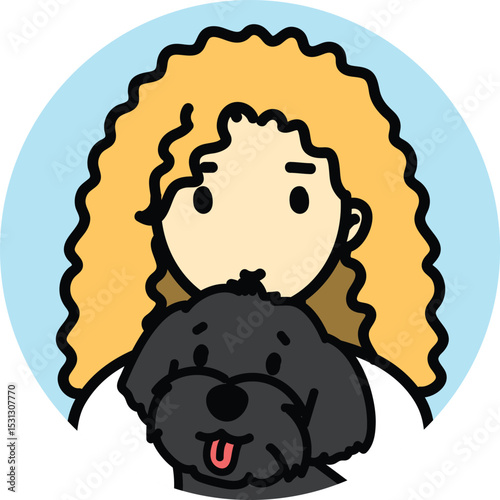 icon people pet-friendly, mama and her puppy, black dog, cute pet, woman with dog