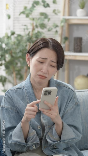 女性　スマートフォン　スマホ　ソファー