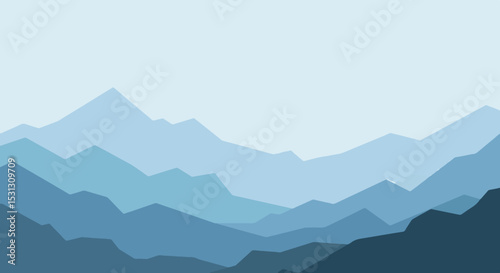 Minimalist abstract illustration of a mountain range with blue gradient hues