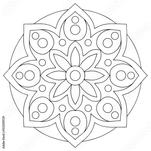 Abstract Floral Mandala Coloring Page – Symmetrical Line Art for Stress Relief and Focus