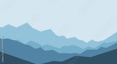 Minimalist abstract mountain range with blue gradient and soft natural lighting