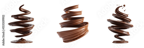 A twist of chocolate spiraling upward on transparent background