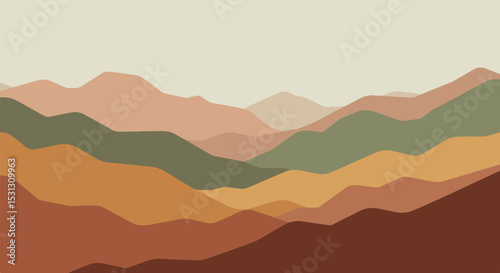 Minimalist abstract illustration of a mountain range with earthy tones