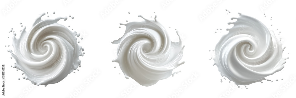 Fototapeta premium Circular milk splash in a smooth, glossy swirl on a transparent background