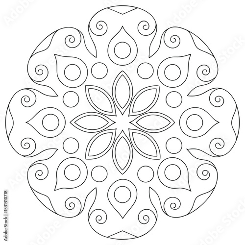 Abstract Floral Mandala Coloring Page – Symmetrical Line Art for Stress Relief and Focus