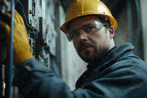 Ai generated photo of an professional electrician repairing electricity photo