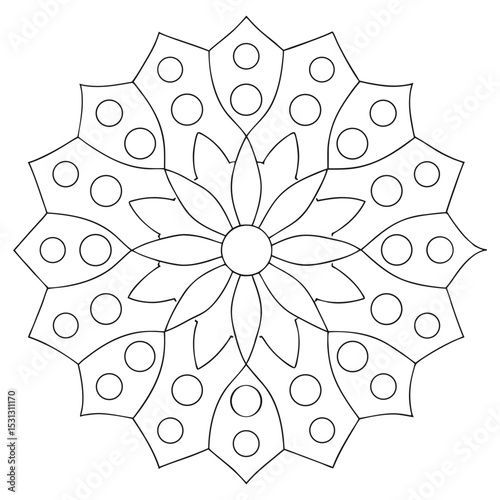 Mandala Coloring Page Outline – Floral Geometric Design for Mindfulness and Art Therapy