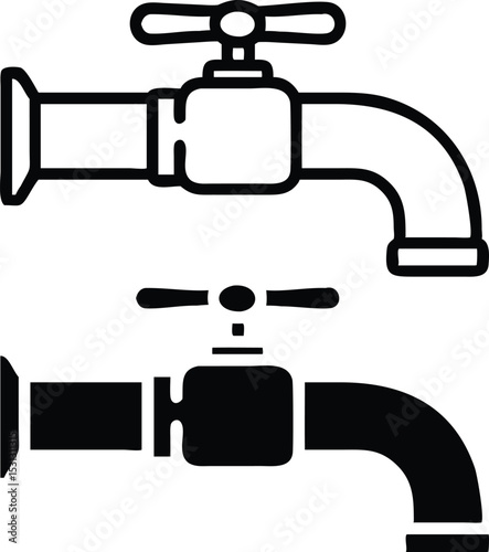 Minimalist Line Art Faucet Icon – Vector Outline Plumbing Illustration