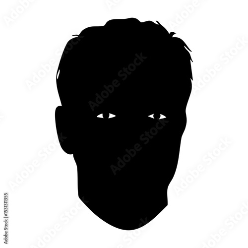 Vector art of a stark black silhouette of a mans face, isolated on white background