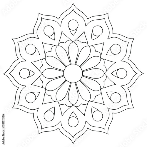 Mandala Coloring Page Outline – Floral Geometric Design for Mindfulness and Art Therapy